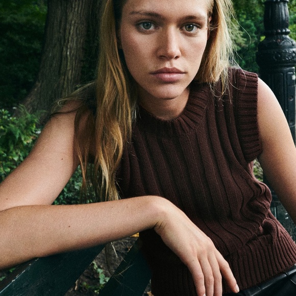 Zara Brown Sleeveless Crew Neck Sweater - Picture 12 of 15